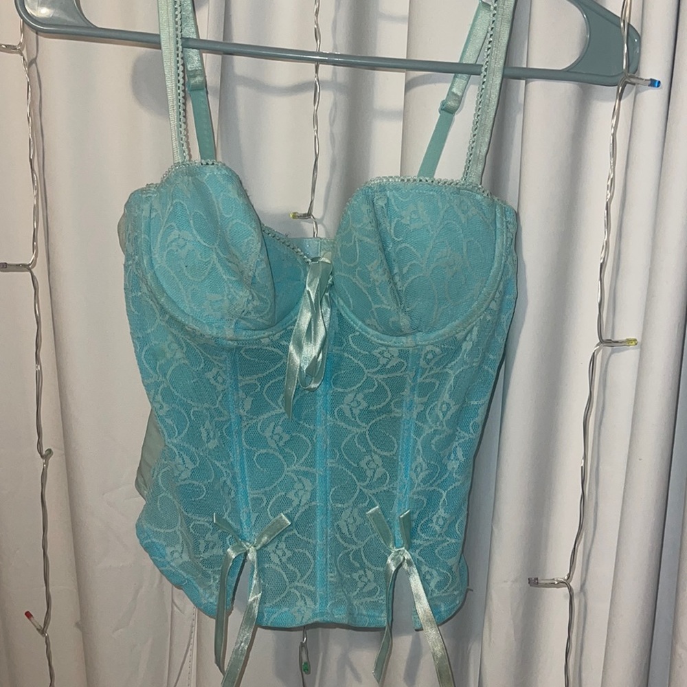 Vintage, bright, blue, corset bra